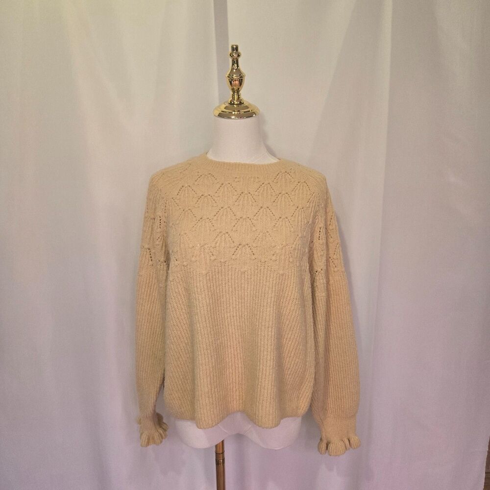 Old Navy Light Yellow Pointelle Cable Knit Sweater Womens Size XL Long Sleeve
